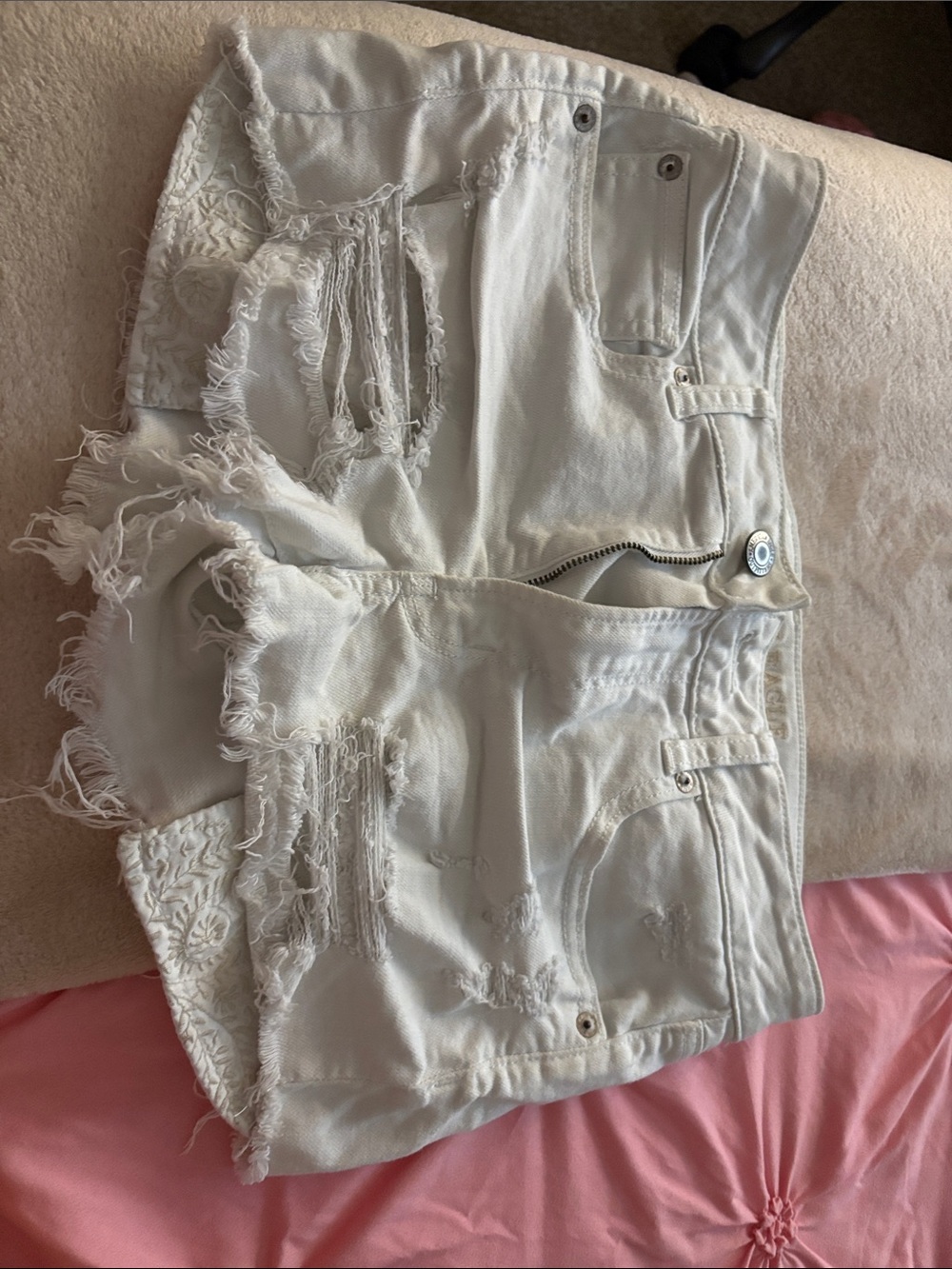 American Eagle Outfitters White Distressed Frayed Denim Shorts